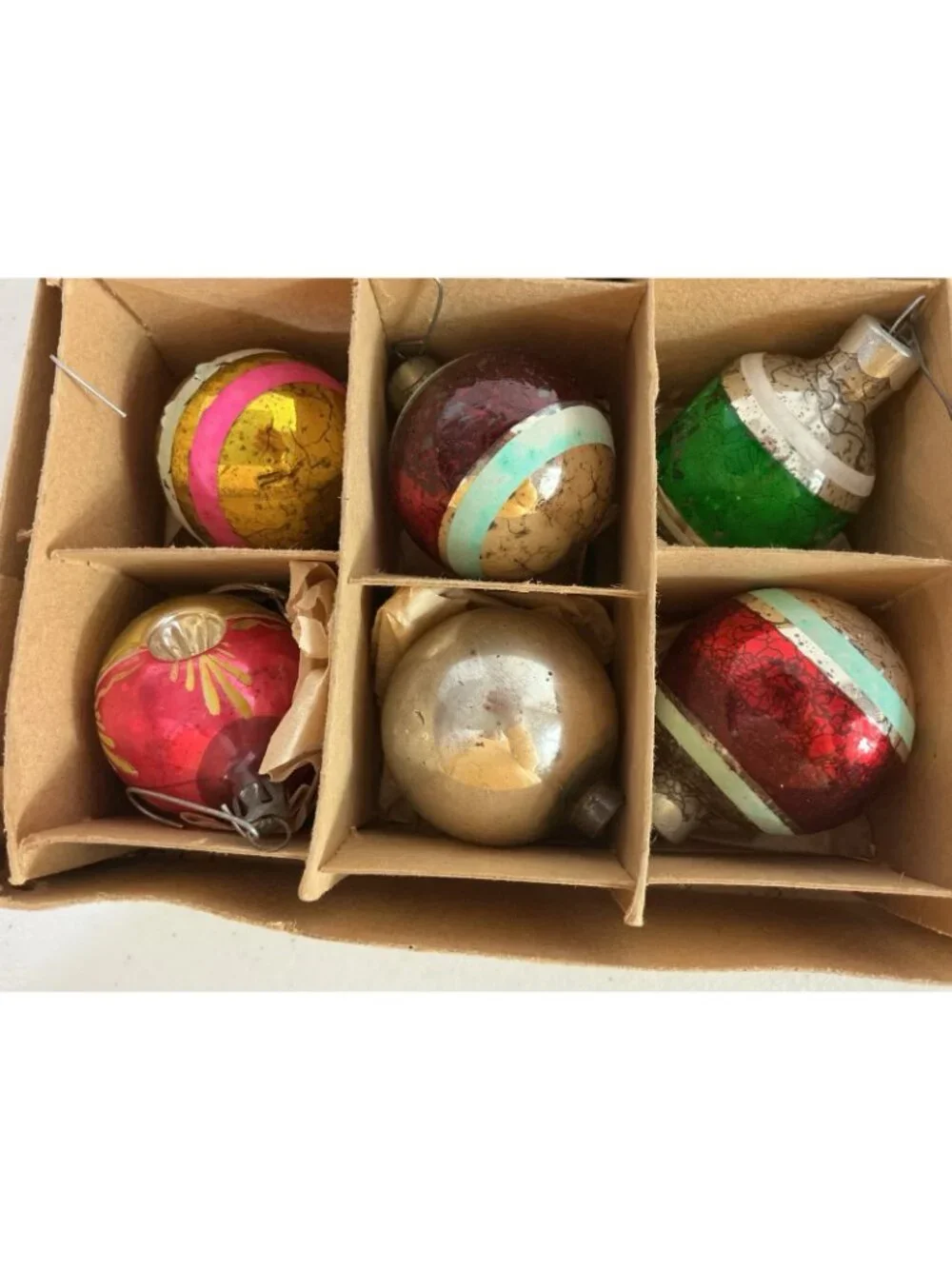 Vintage Glass Christmas Ornaments Poland Balls Original Box